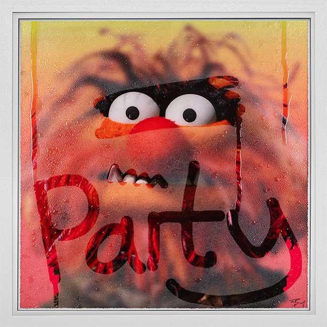 party animal print framed in white by artist tboy