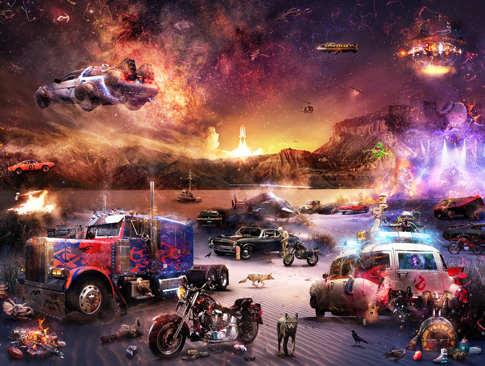 petrol heads pedal to the metail print by artist mark davies