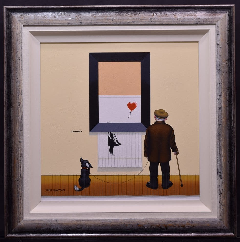 pranksy pink balloon framed print by artist chris chapman