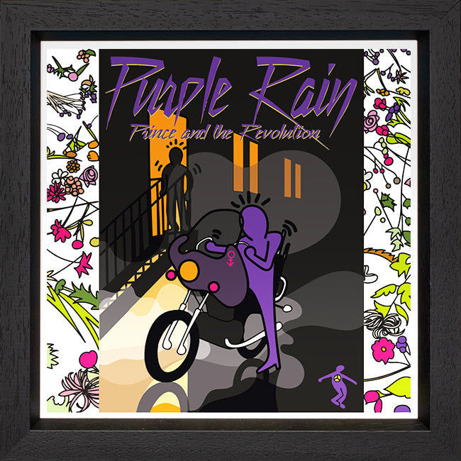 purple rain album cover print framed in black by artist tboy