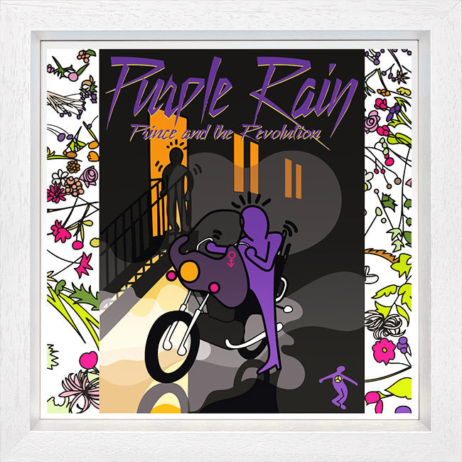 purple rain album cover print framed in white by artist tboy