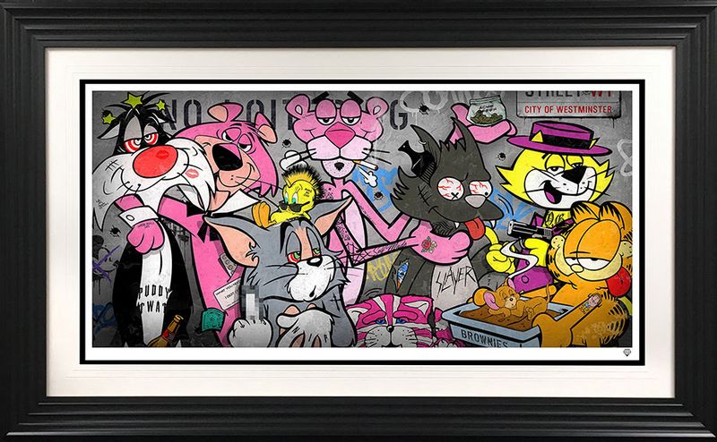 pussay patrol print framed in black by artist jj adams