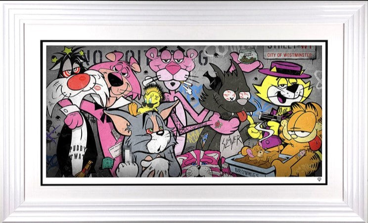pussay patrol print framed in white by artist jj adams