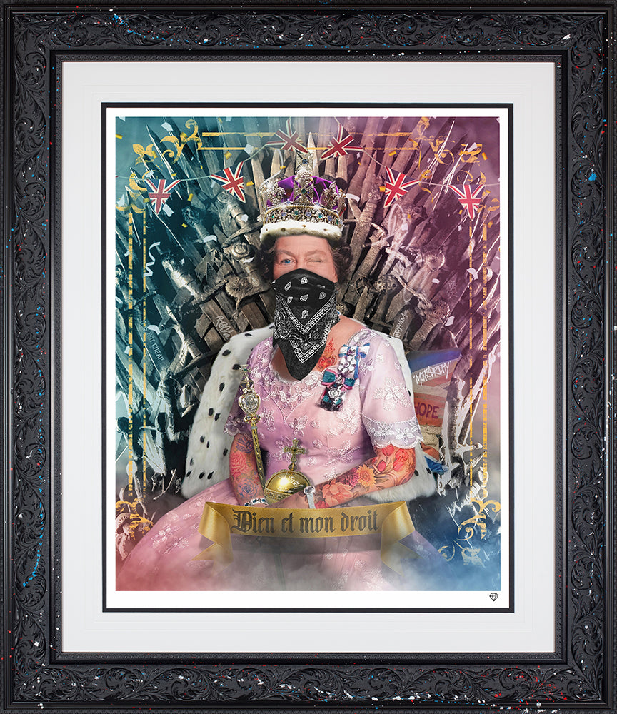 queen of thrones print framed in black by artist jj adams