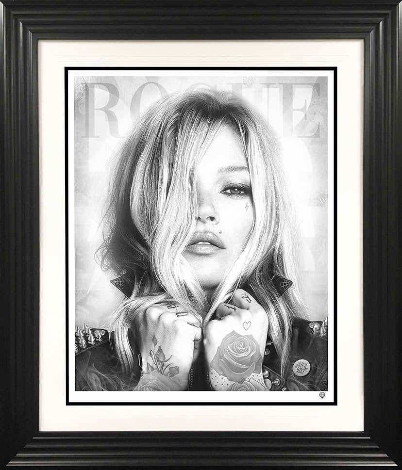 rock star rogue black and white print framed in black by artist JJ Adams