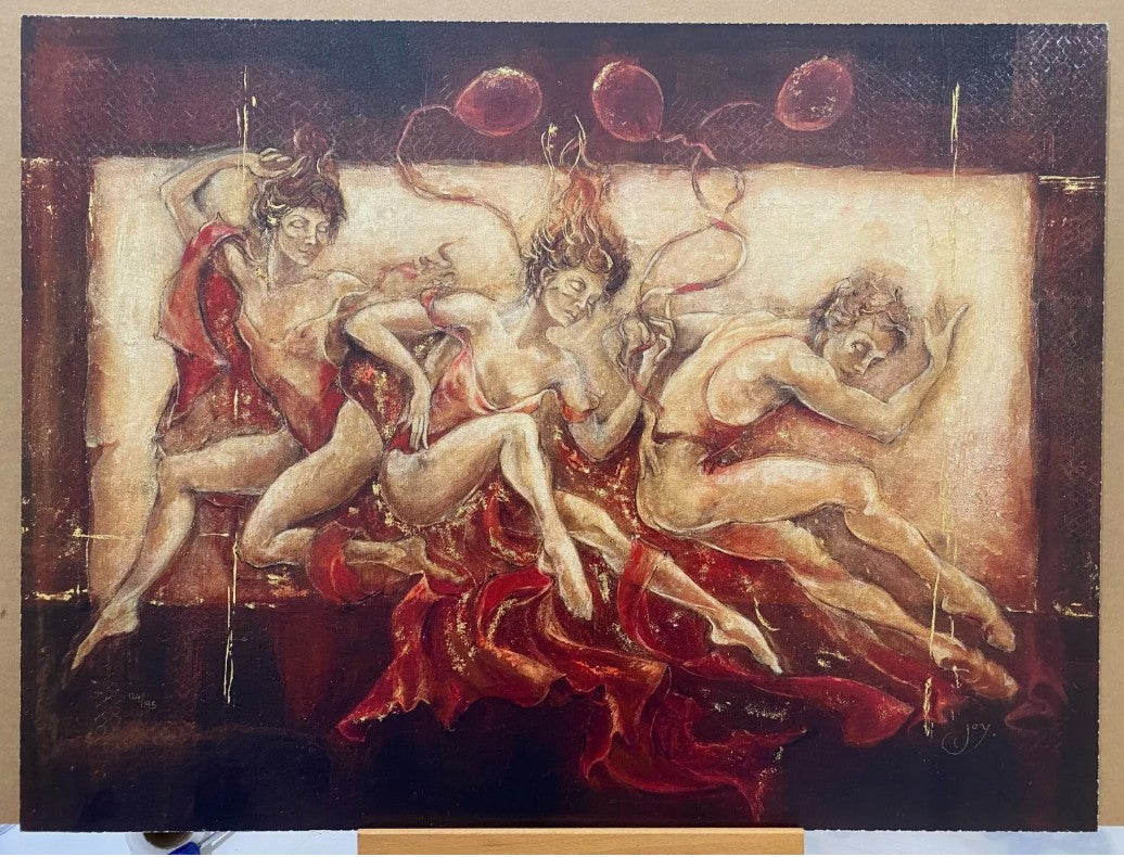 scarlet stage print on board by artist joy kirton smith