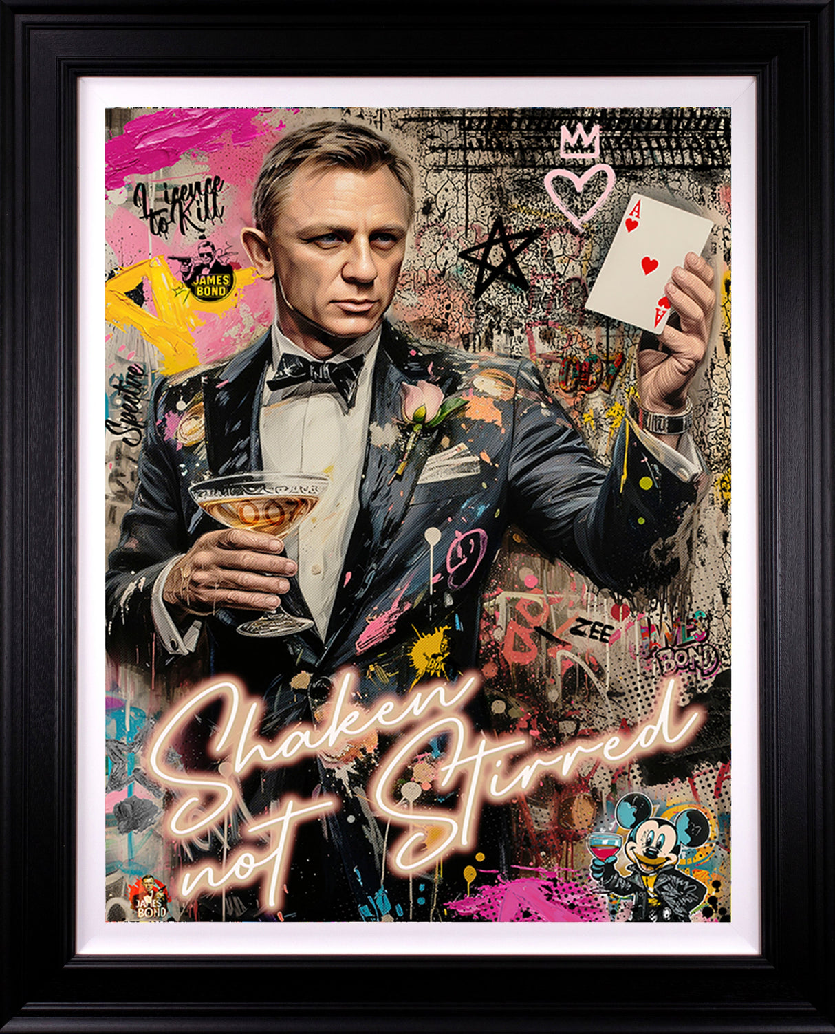 shaken not stirred deluxe editon black framed print by artist zee