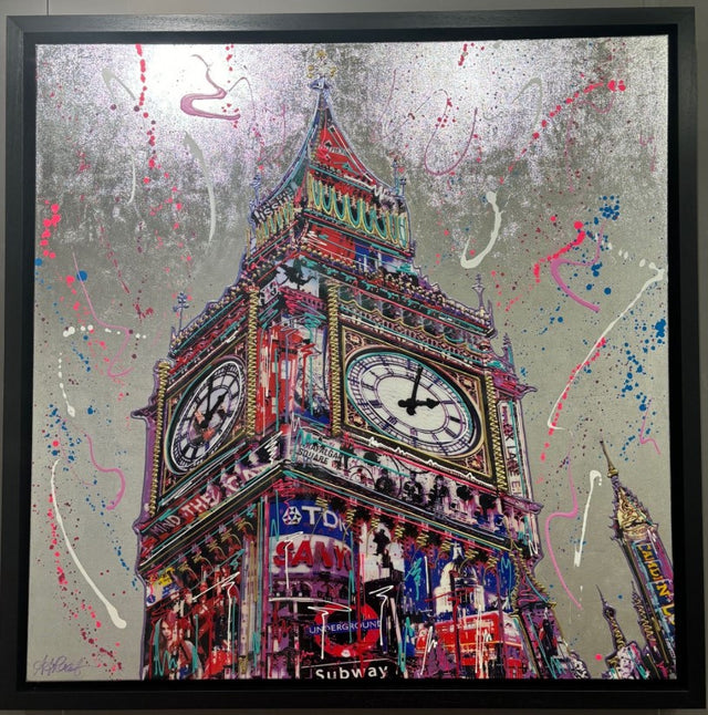 silver skies big ben framed original by artist amber jane raab