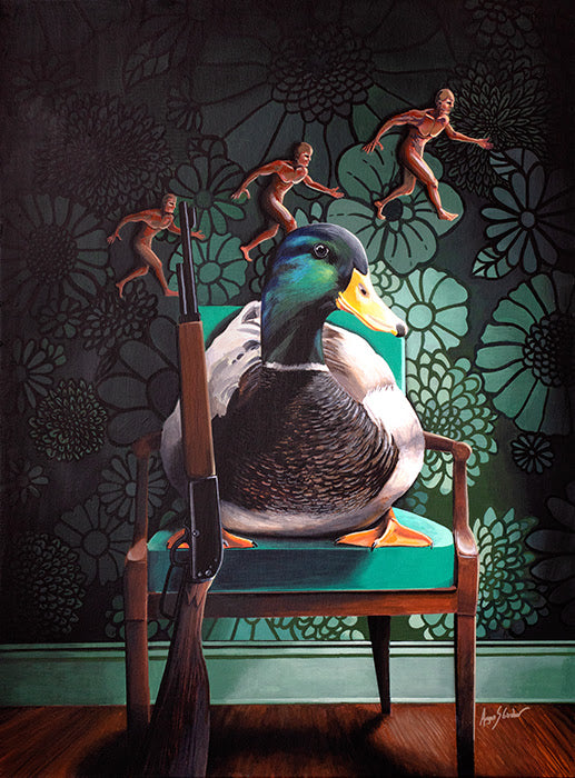sitting duck mounted print by artist angus gardner