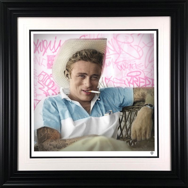 smoking gun james dean colour print framed in black by artist jj adams
