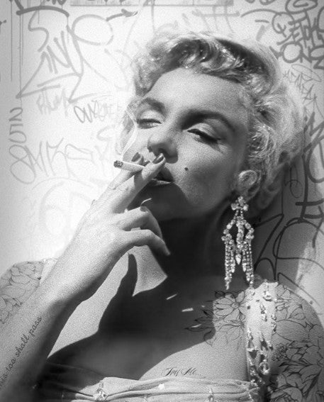 smoking gun marilyn black and white print by artist jj adams
