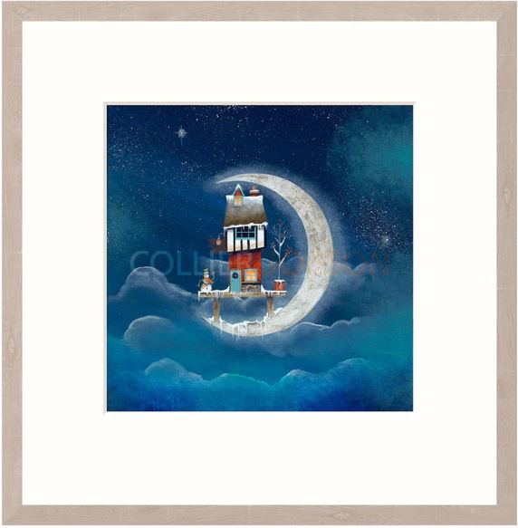 snowman and the moon framed print by artist gary walton