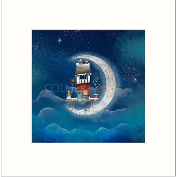 snowman and the moon print by artist gary walton