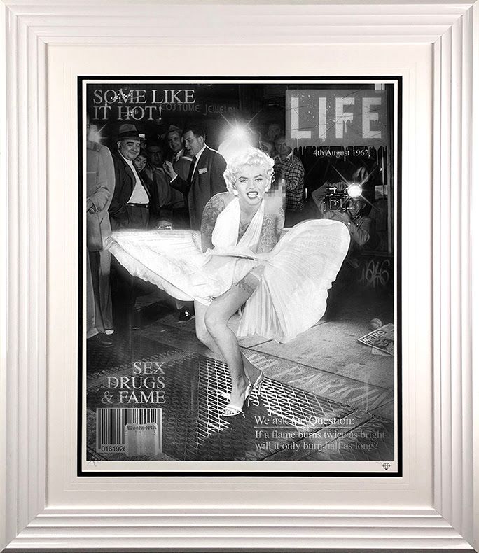 some like it hot black and white print framed in white by artist jj adams