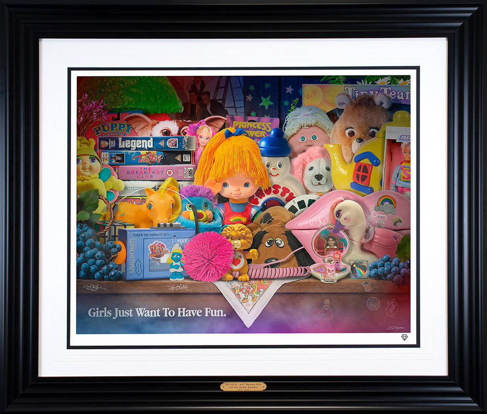 still life iii girls just want to have fun print framed in black by artist jj adams