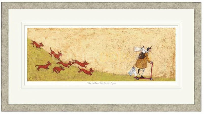 the sandwich thief strikes again framed print by artist sam toft