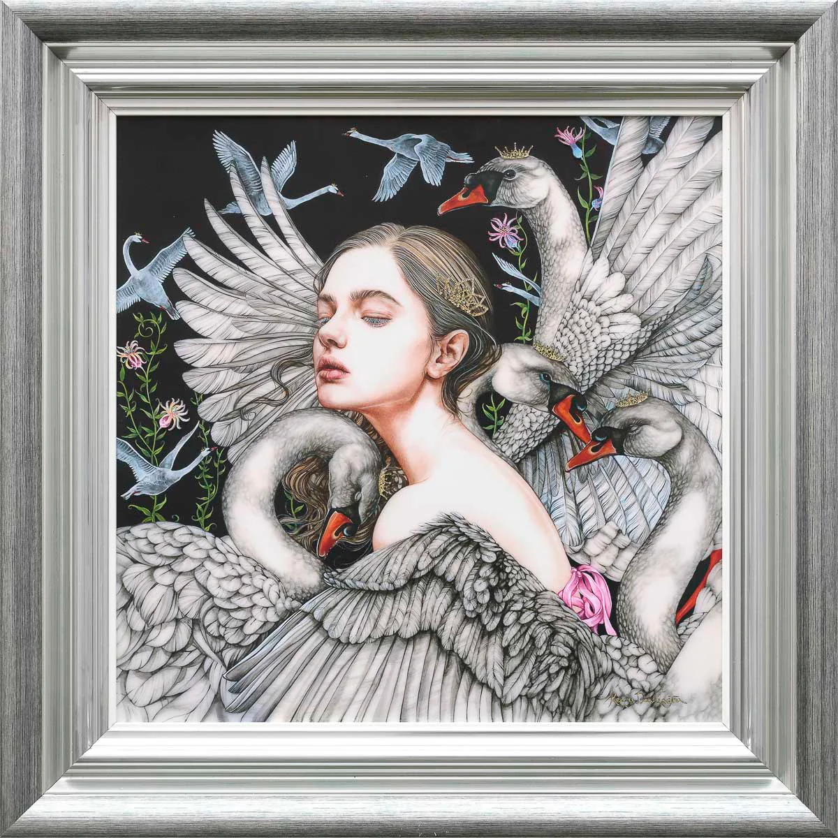 the wild swan framed by artist kerry darlington
