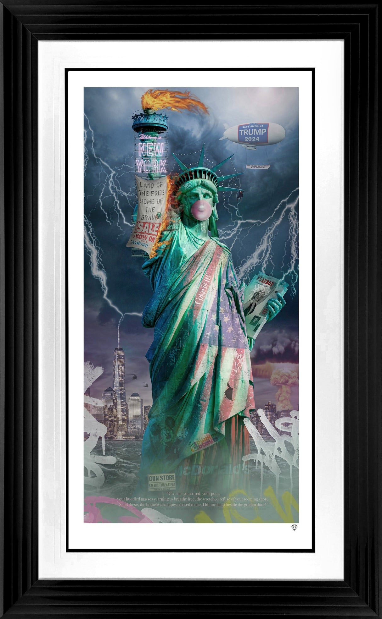 trumps liberty print framed in black by artist jj adams