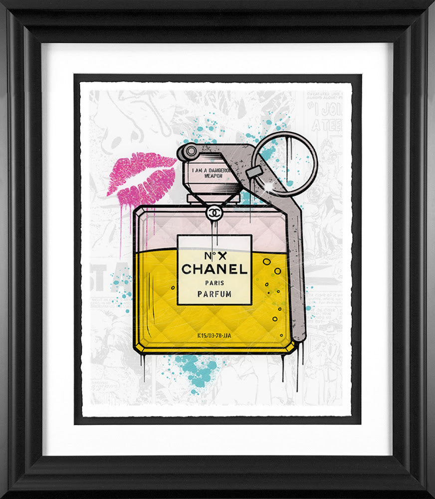 weapon print framed in black by artist jj adams