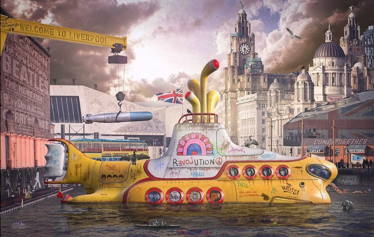 we all live in a yellow submarine print by artist jj adams