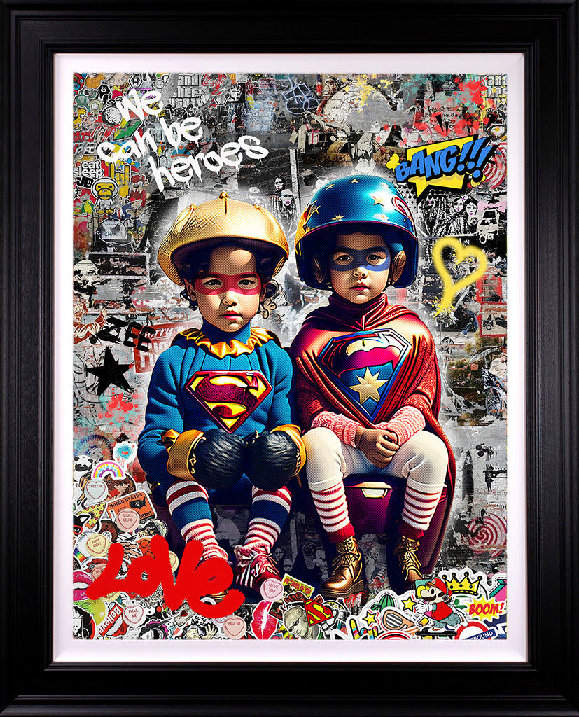 we can be heroes deluxe edition black framed print by artist zee