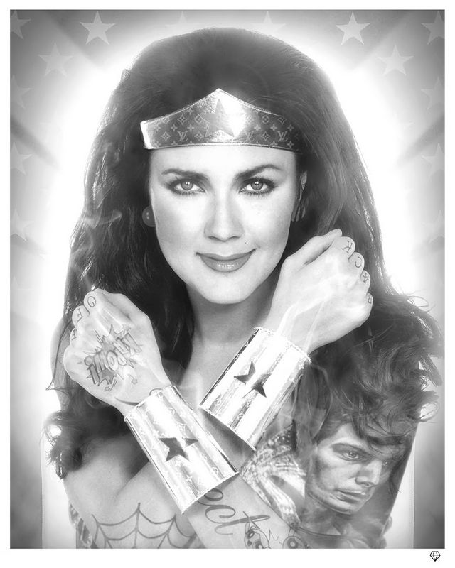 wonder woman black and white print by artist jj adams