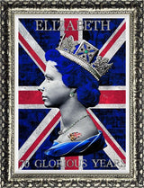 70 glorious years colour framed print by artist illuminati neon