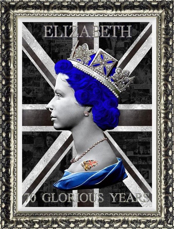 70 glorious years monochrome frmaed print by artist illuminati neon
