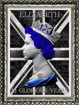70 glorious years monochrome frmaed print by artist illuminati neon