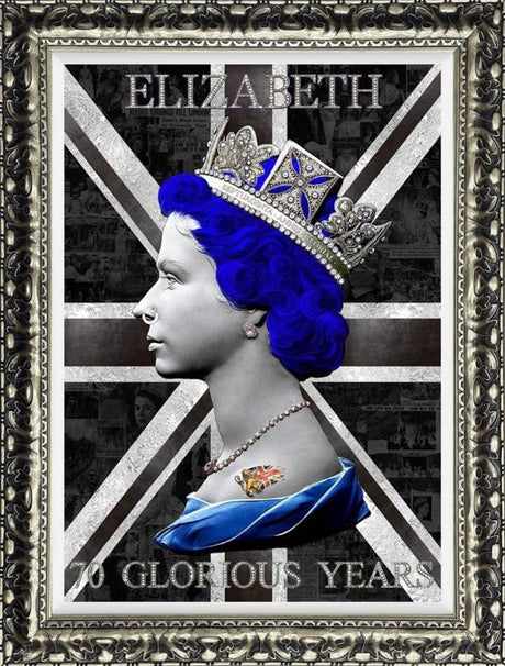 70 glorious years monochrome frmaed print by artist illuminati neon