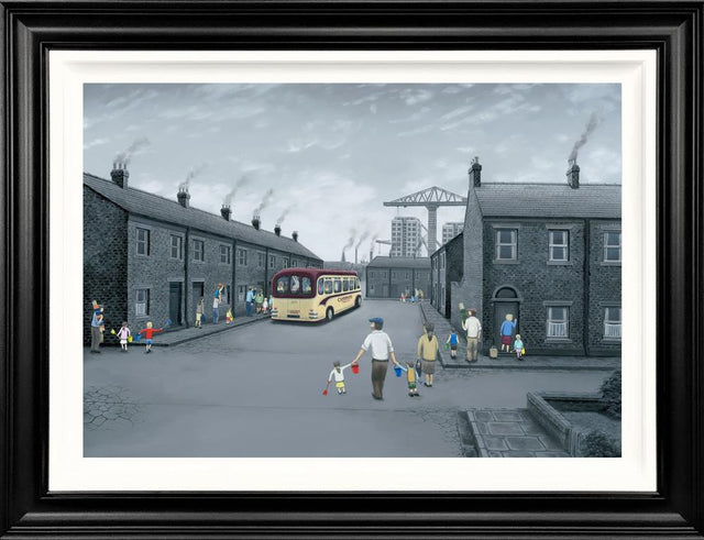 all aboard for the seaside framed deluxe canvas by artist leigh lambert