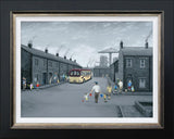 all aboard for the seaside framed canvas print by artist leigh lambert