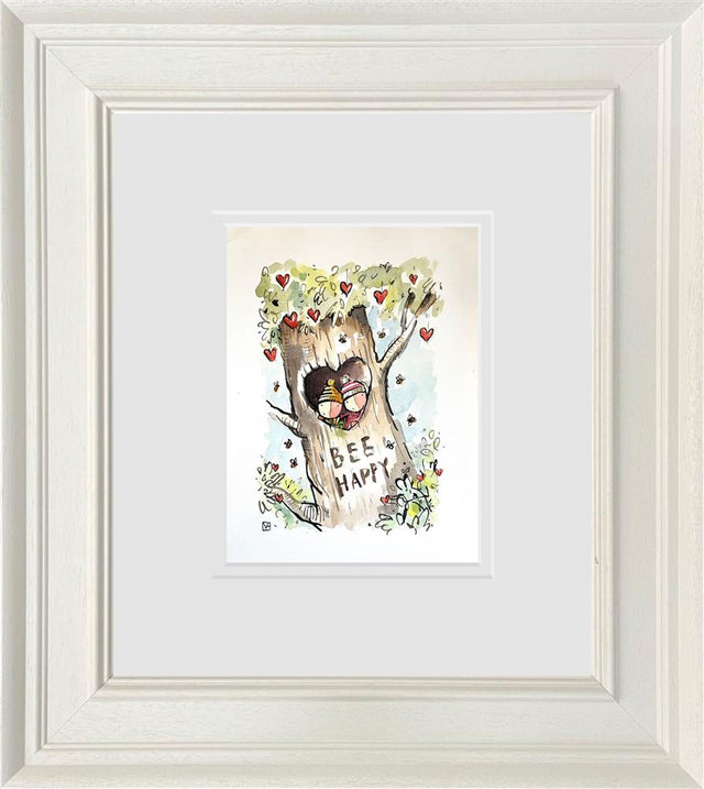 bee happy original sketch framed by artist michael abrams