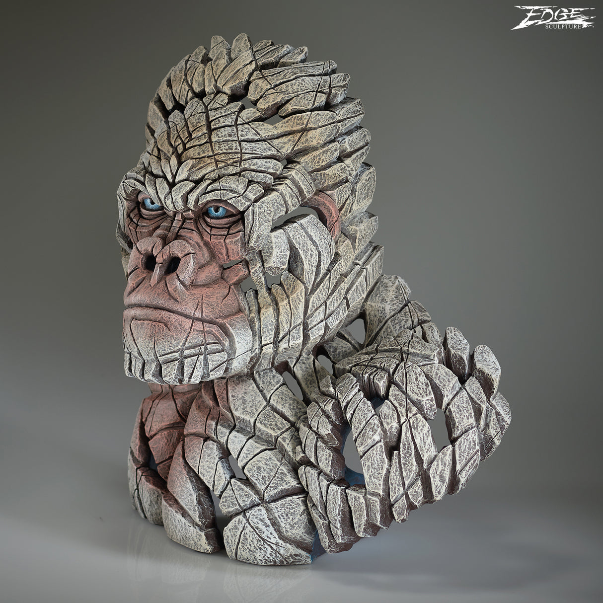 king of the mountain gorilla bust in white view by artist edge sculptures
