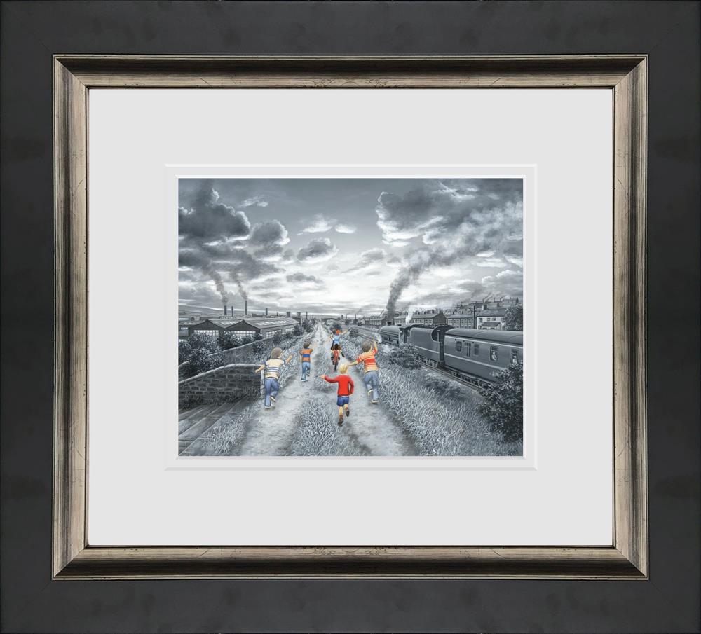 full steam ahead paper print framed by artist leigh lambert