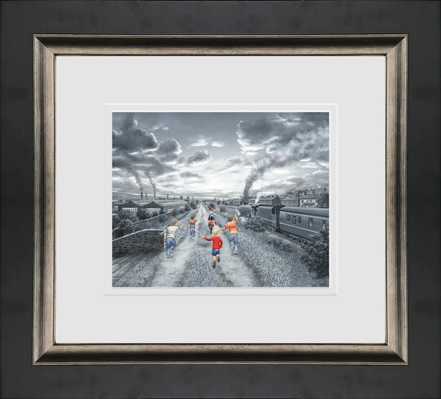 full steam ahead paper print framed by artist leigh lambert