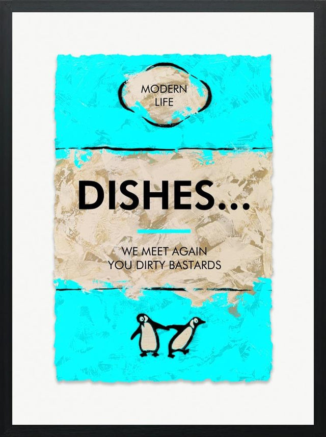 dishes framed print by artist hue folk