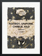 foxtrot uniform charlie kilo gold leafed framed print by artist hue folk