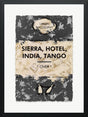 sierra hotel india tango silver leafed framed print by artist hue folk