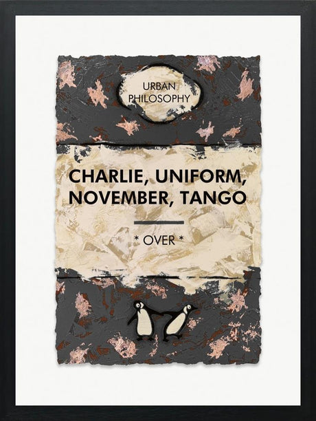 charlie uniform november tango bronze leaf framed print by artist hue folk