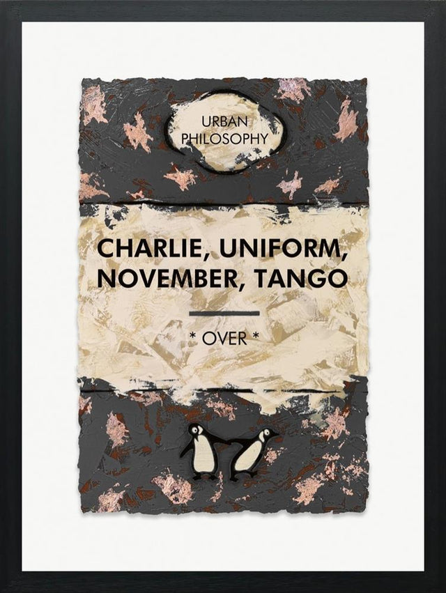 charlie uniform november tango bronze leaf framed print by artist hue folk