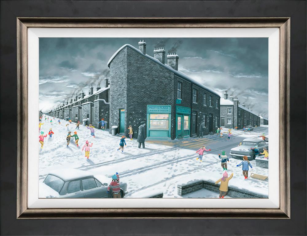 having a ball framed canvas print by artist leigh lambert