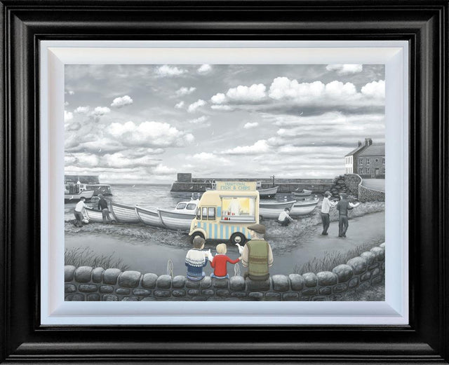 he always gets more than me framed deluxe canvas print by artist leigh lambert