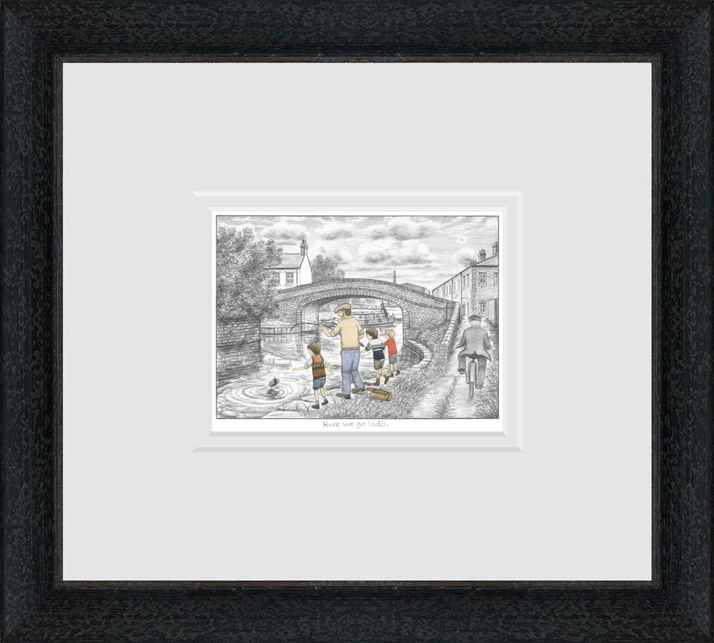 here we go lads sketch framed print by artist leigh lambert