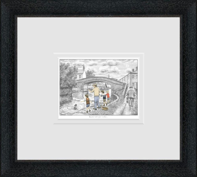 here we go lads sketch framed print by artist leigh lambert