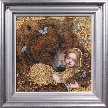 hibernation framed in silver hand embellished print by artist kerry darlingtpn