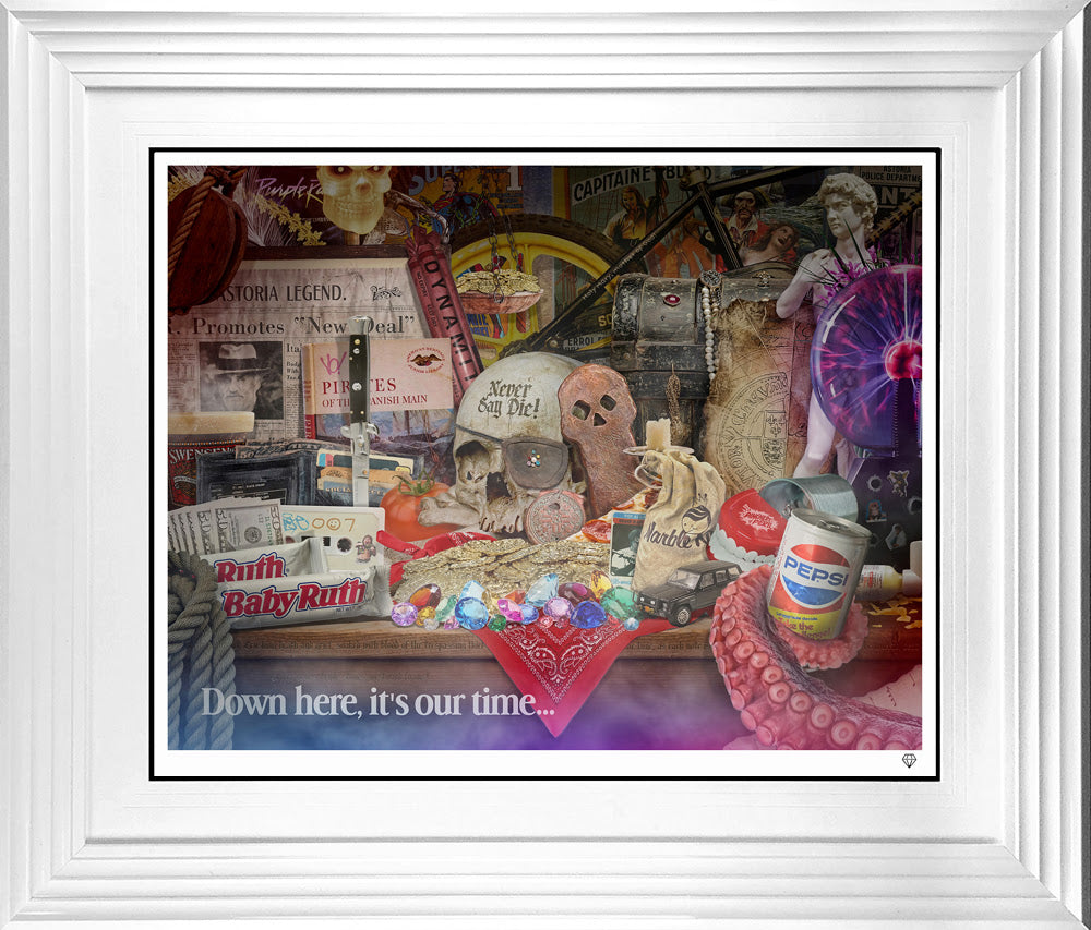 It's Our Time Down Here Goonies Christmas 'Still-Life' Special white framed print by artist jj-adams