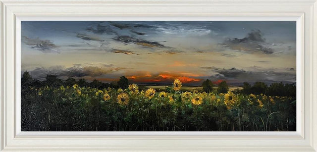 two suns in a field of gold framed original by artist kimberley harris