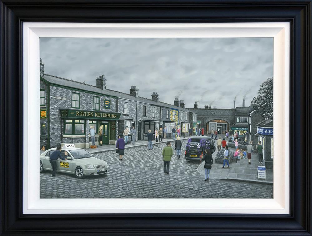 on the cobbles framed deluxe canvas print by artist leigh lambert
