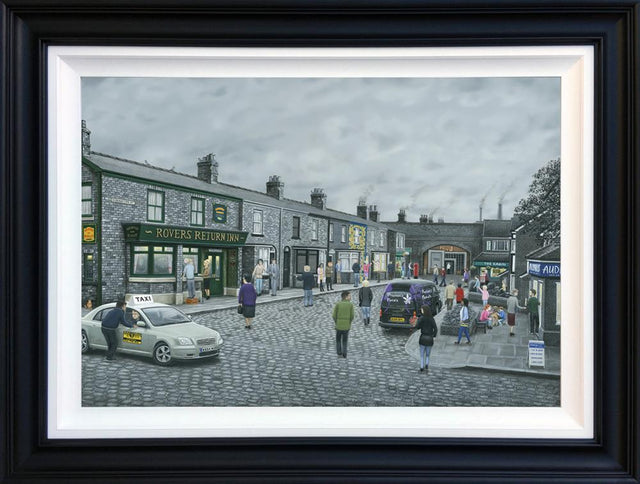 on the cobbles framed deluxe canvas print by artist leigh lambert